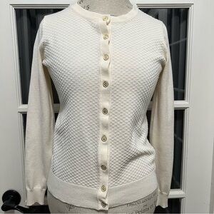 Charter Club Cream Cardigan Sweater with Textured Knit and Gold Buttons Size M